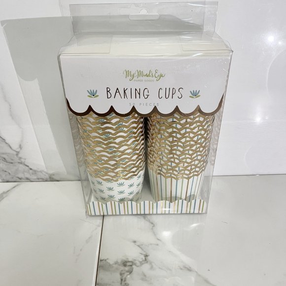 NEW My Minds Eye Gold Foiled Stripes and Floral Baking Cups, Green - 50 Count - Picture 2 of 4